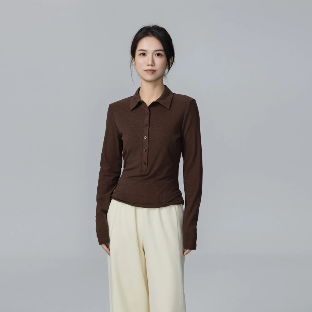 小禾【灵芝POLO】天然山羊绒东洋纺致绸紗晓星氨纶亲肤拉绒打底衫