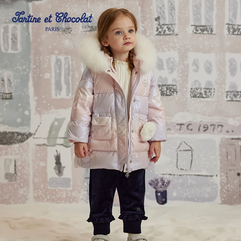 TC法国巧克力童装24秋冬新款女童毛领冬季鹅绒羽绒服CIJDE4T45Q