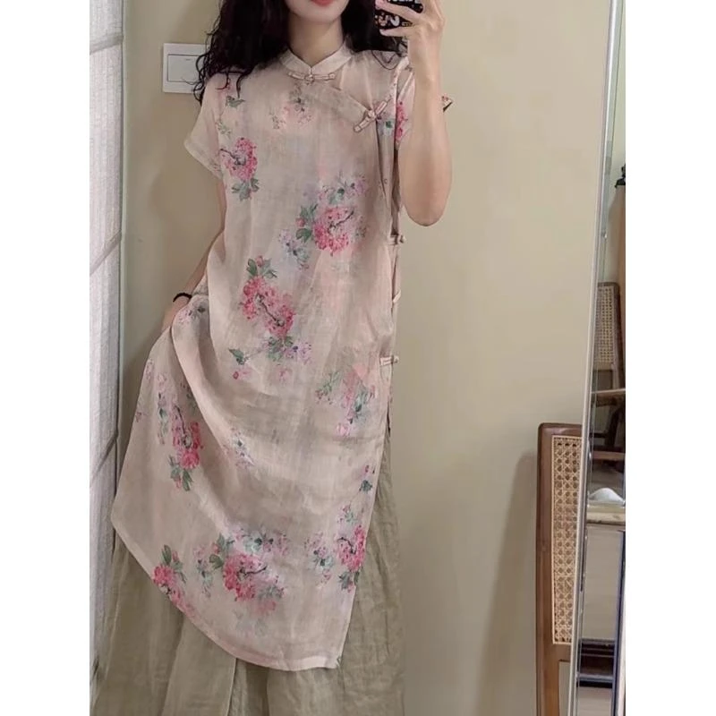 新中式国风年轻款改良旗袍女2025夏季新款高端气质苎麻盘扣连衣裙
