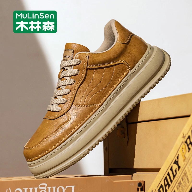 木林森板鞋男2025新款秋季休闲时尚百搭运动耐磨厚底增高韩版潮鞋