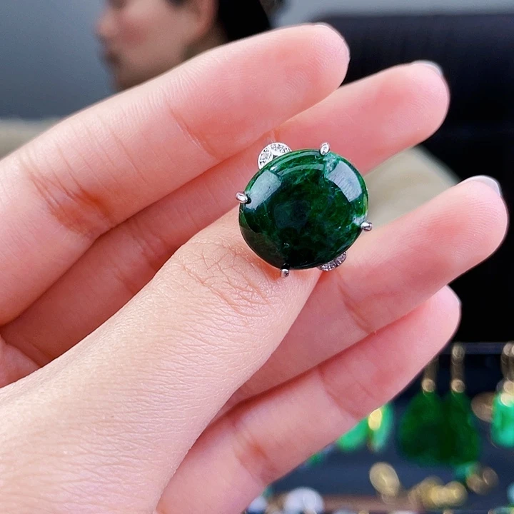 翡翠戒指银S925镶嵌饰品