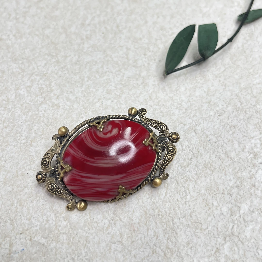 铜合金琉璃胸针 【六六中古】孤品复古胸针th5614