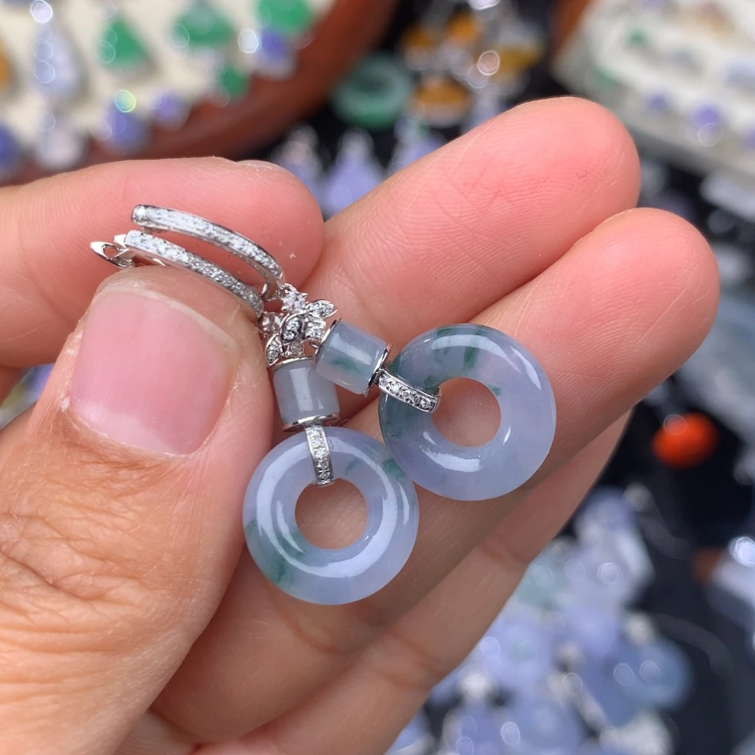 翡翠耳饰18K金镶嵌甜甜酸耳扣