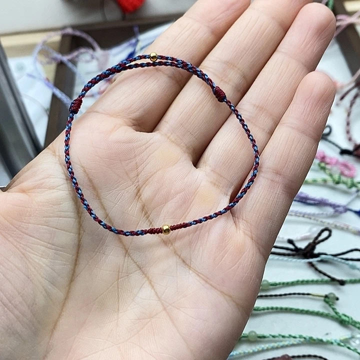 布艺纯铜925银手绳酒红色
