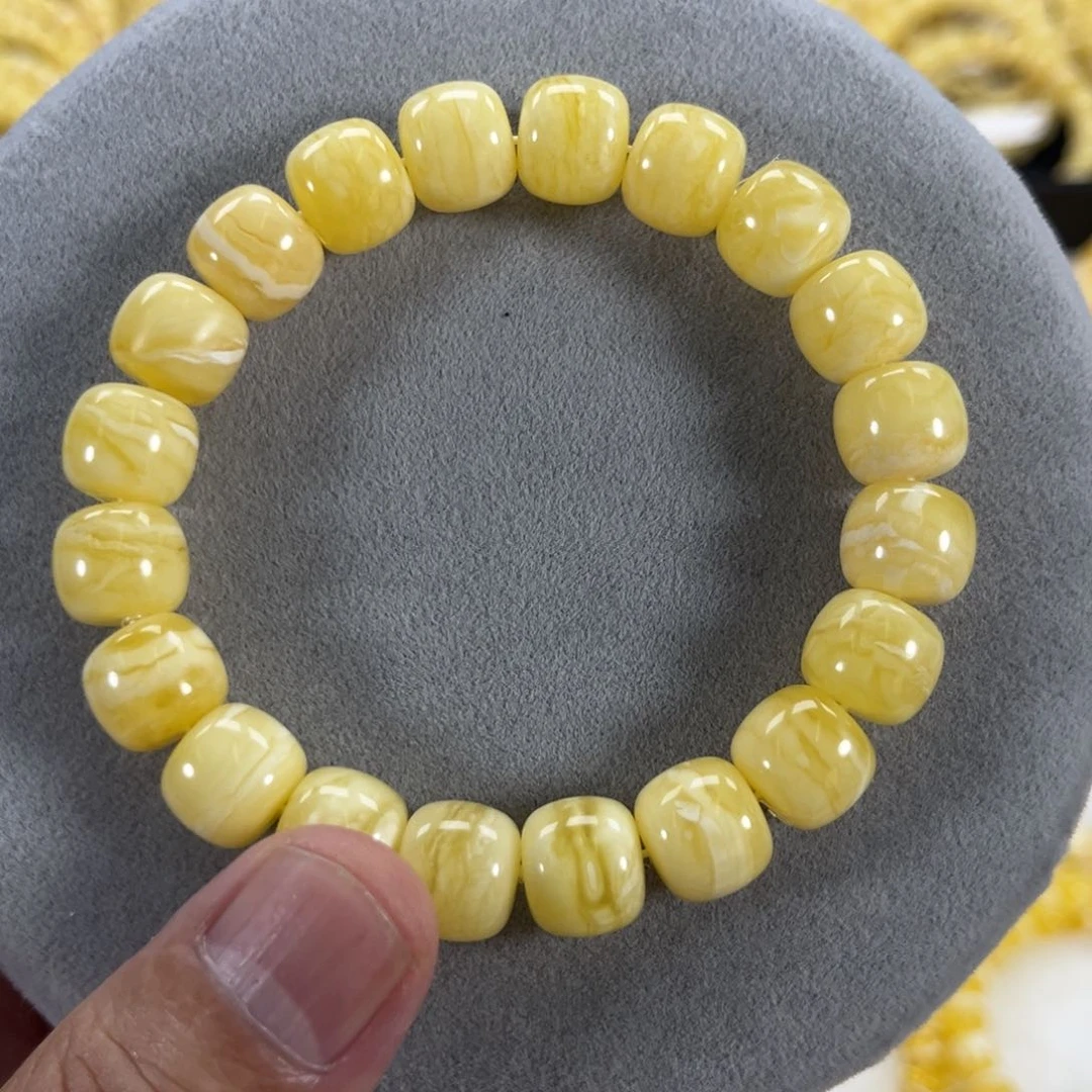 蜜蜡手串未镶嵌银***马纯天然俄料白花虎皮