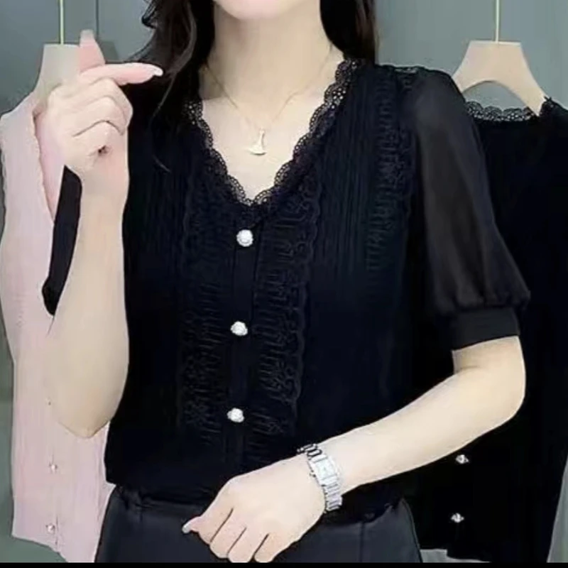 【吉岚严选】气质宽松洋气百搭遮肚夏季短袖上衣女4条蕾丝花边短袖