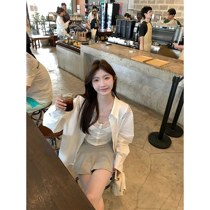 2025秋季新款时尚韩系高级感洋气内搭长袖衬衫高腰百搭显瘦半身裙