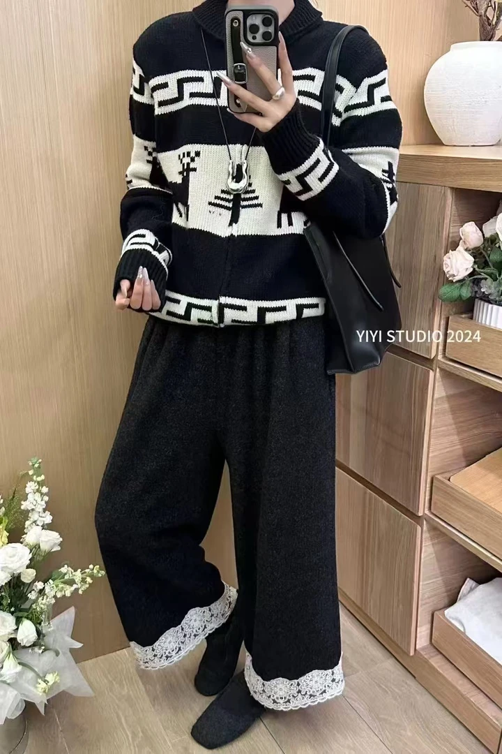2409蕾丝花边阔腿裤
