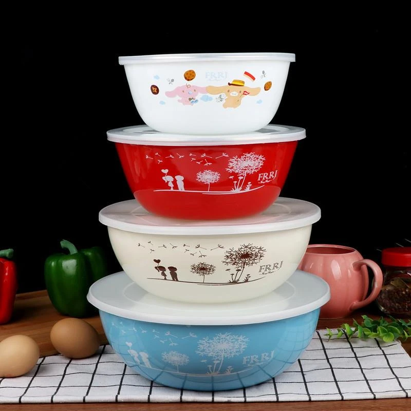 加厚珐琅搪瓷碗搪瓷汤盆搪瓷汤碗搅拌碗保鲜碗带盖搪瓷盆子多用盆