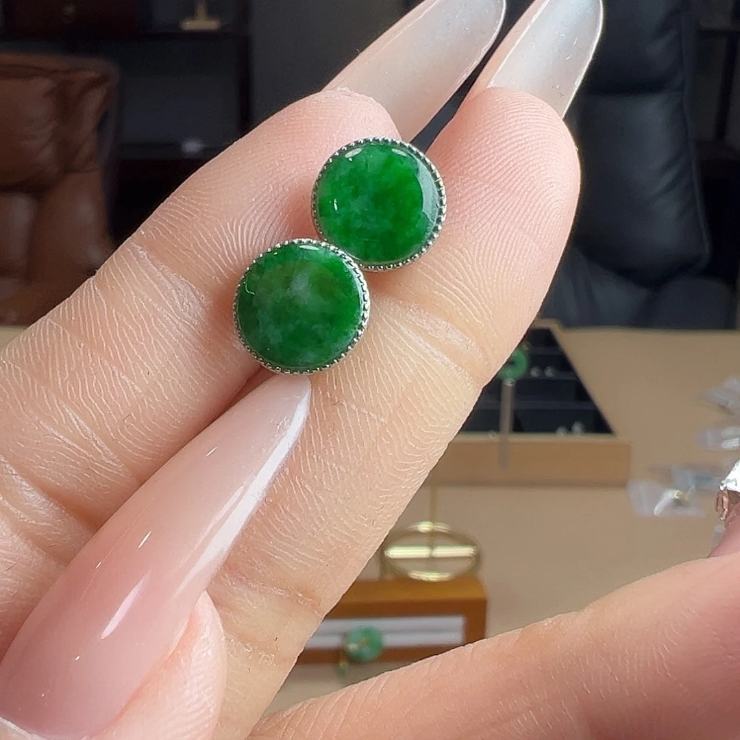 翡翠银S925镶嵌耳饰耳环