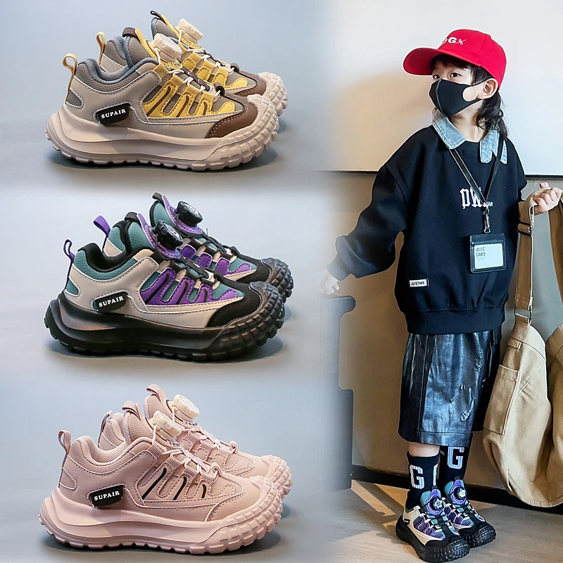 巴布豆儿童运动鞋秋季2025新款男女童中大童皮面德训鞋透气防滑