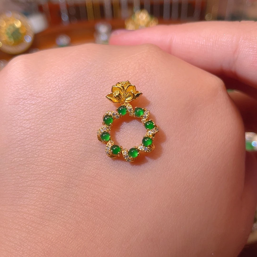 吊坠(不含链)银S925镶嵌翡翠