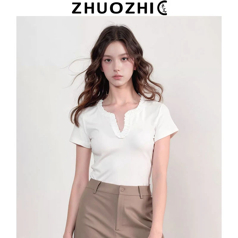 [特价]法式简约基础款纯色短袖T恤2025夏季新款显瘦休闲百搭上衣