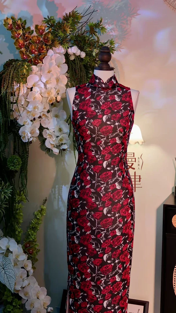 《雪纺款2》量身定制  薄款双层新中式双侧开衩旗袍优雅女士印花