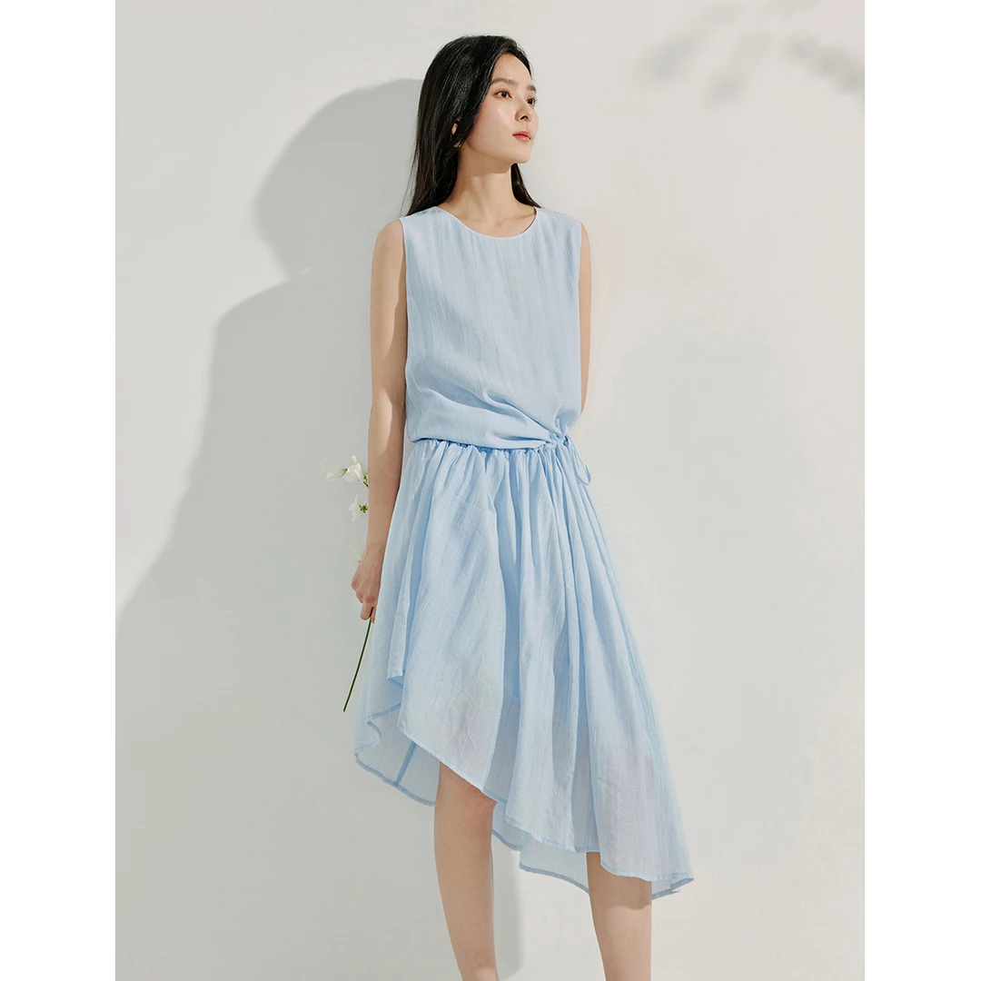 【品牌专柜】茵曼法式设计感抽绳宽松中长款背心裙子W18525391