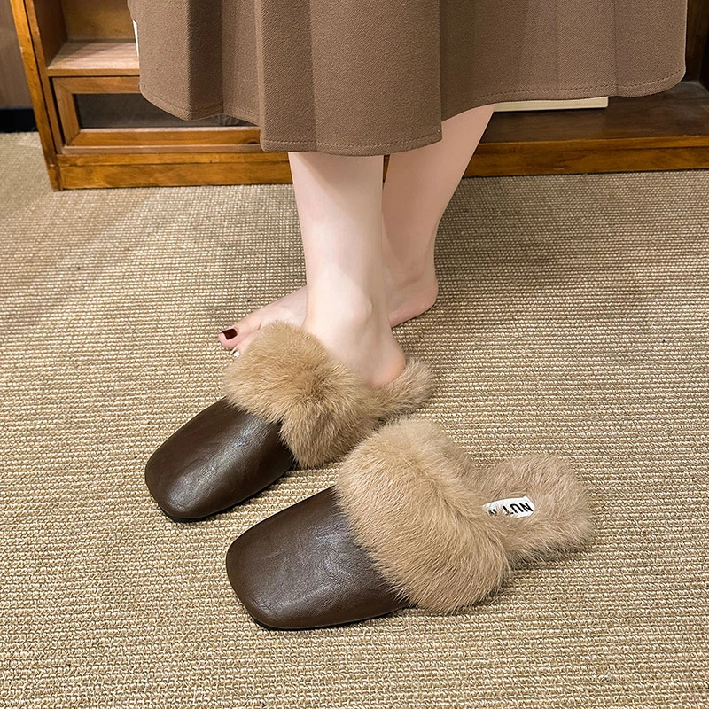 包头毛毛拖鞋女外穿加绒防滑网红秋冬季2025新款毛绒保暖棉拖鞋子