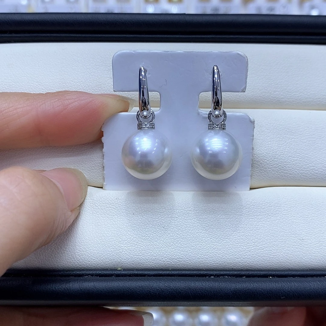 18K金镶嵌海水珍珠耳饰12到13点位澳白