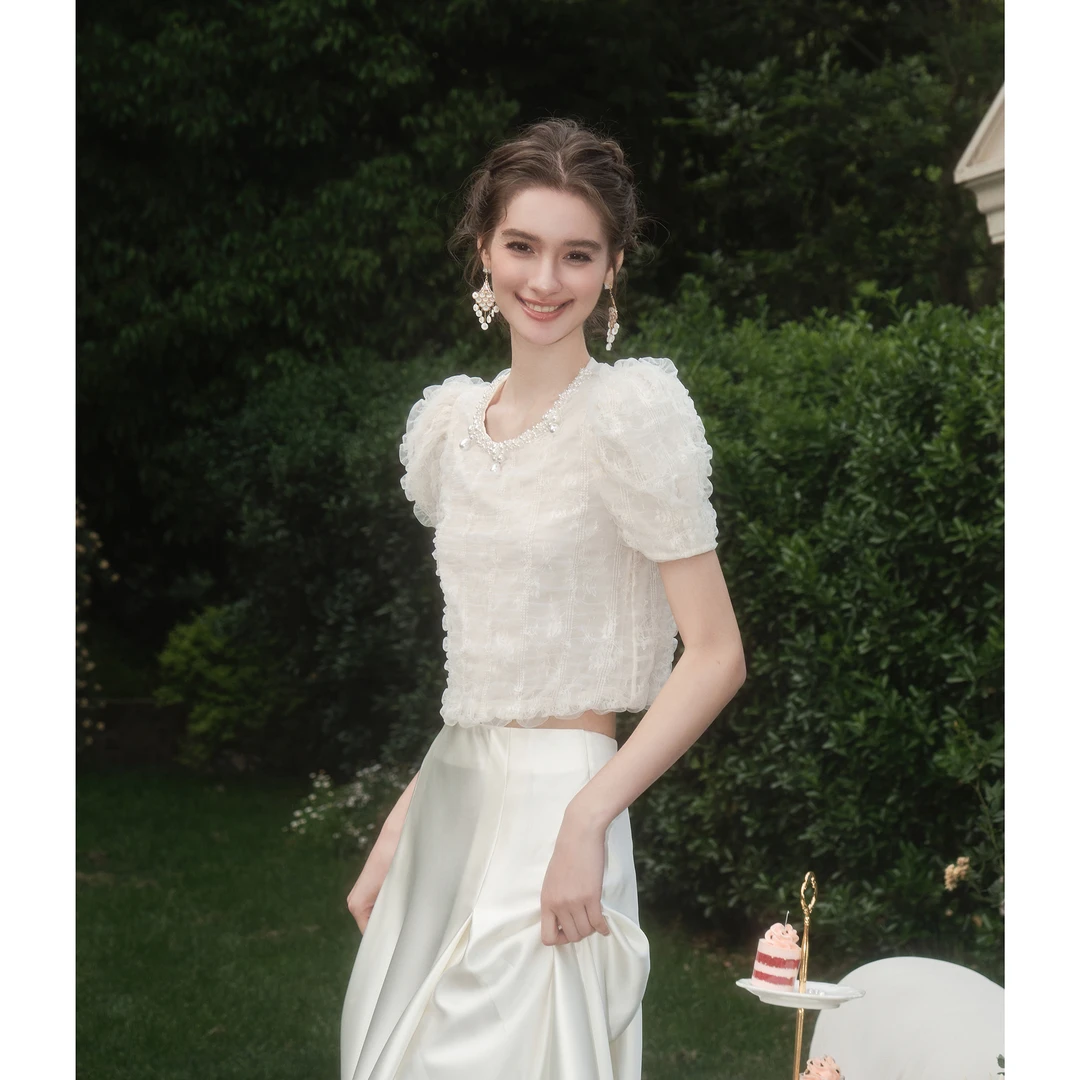 BeQueenStory【人鱼泡沫】时尚温婉精致优雅短款上衣