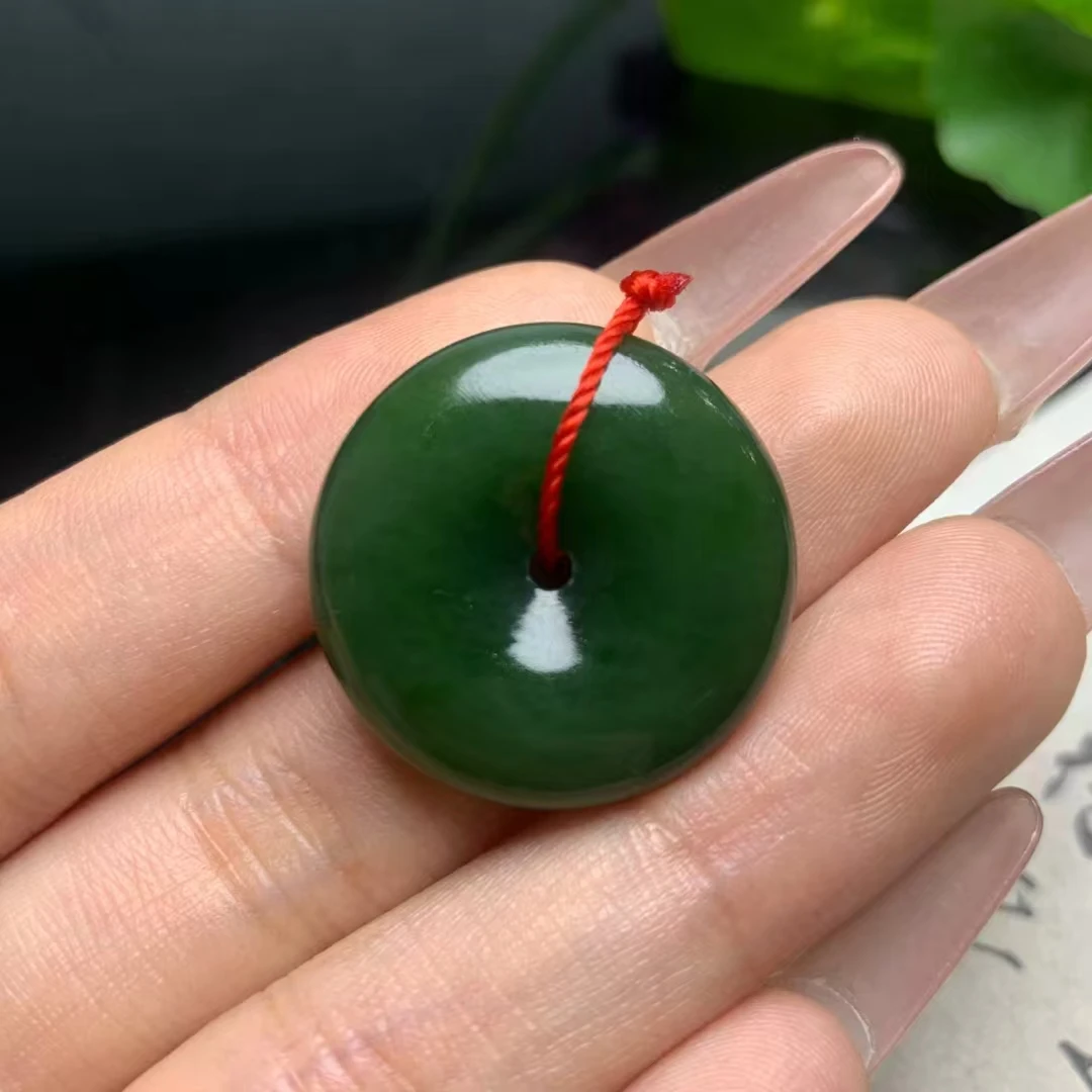 和田玉碧玉菠菜绿【平安扣】挂件时尚百搭