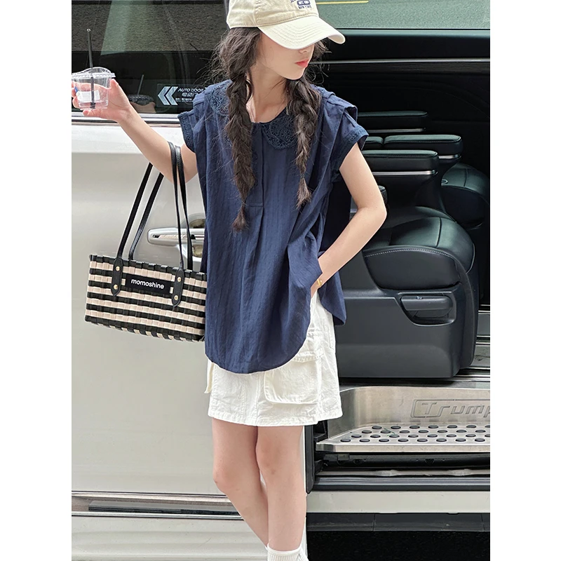 k29214法式蕾丝娃娃领女童夏装短袖T恤2025新款儿童气质上衣衣服t