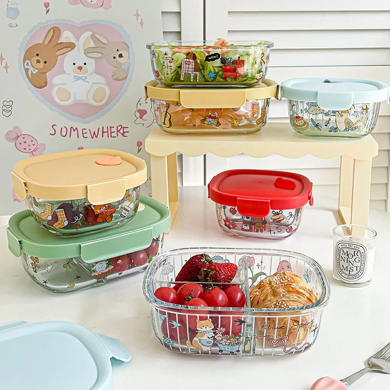 家用保鲜盒上班族便当盒盖子款长方形防漏单层款保温玻璃学生饭盒