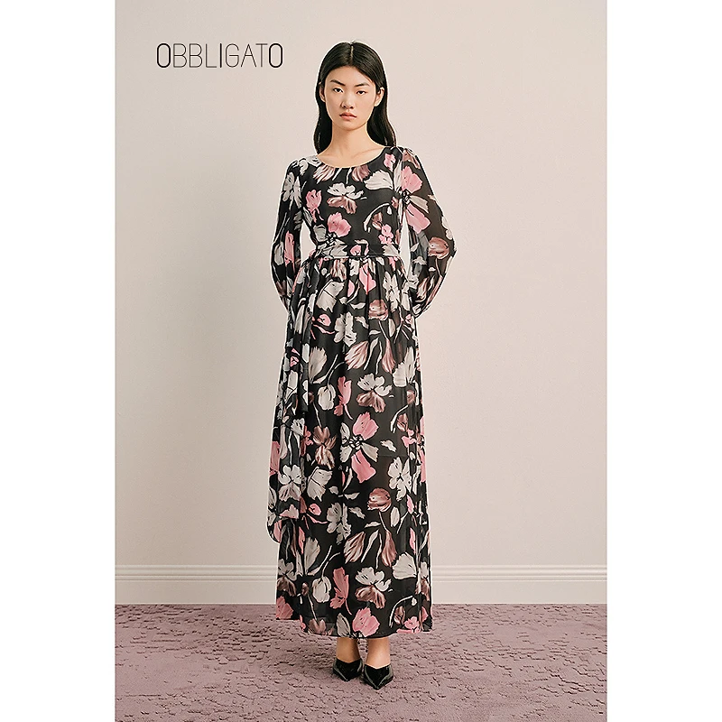OBBLIGATO奥丽嘉朵1C65105270专选2025春季新品花卉印花连衣裙