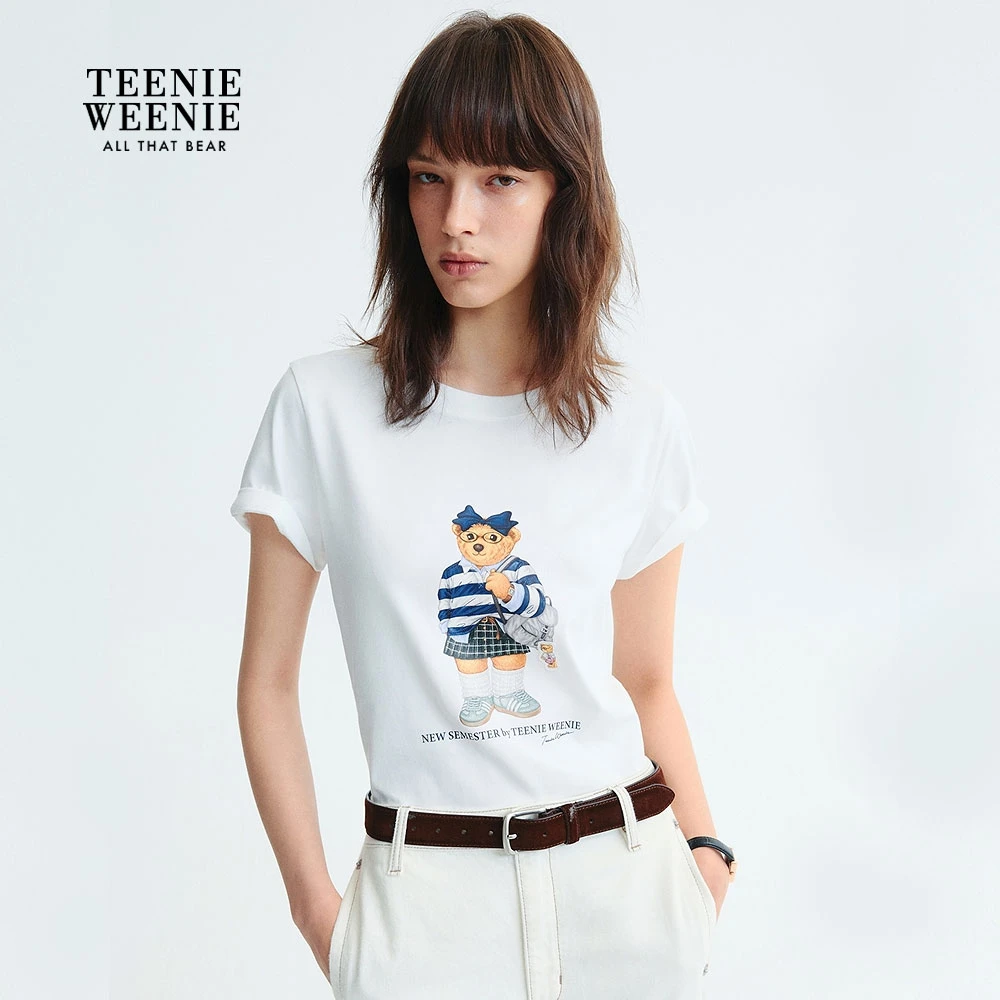 TeenieWeenie小熊女装T恤25秋新款趣味圆领短袖上衣女TTRW253802P