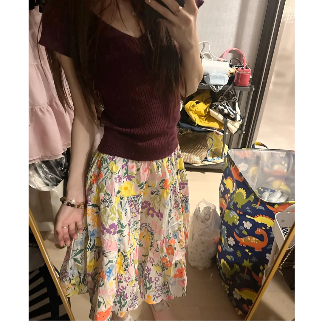 RJVO高腰碎花半身裙碎花显瘦短裙夏季印花