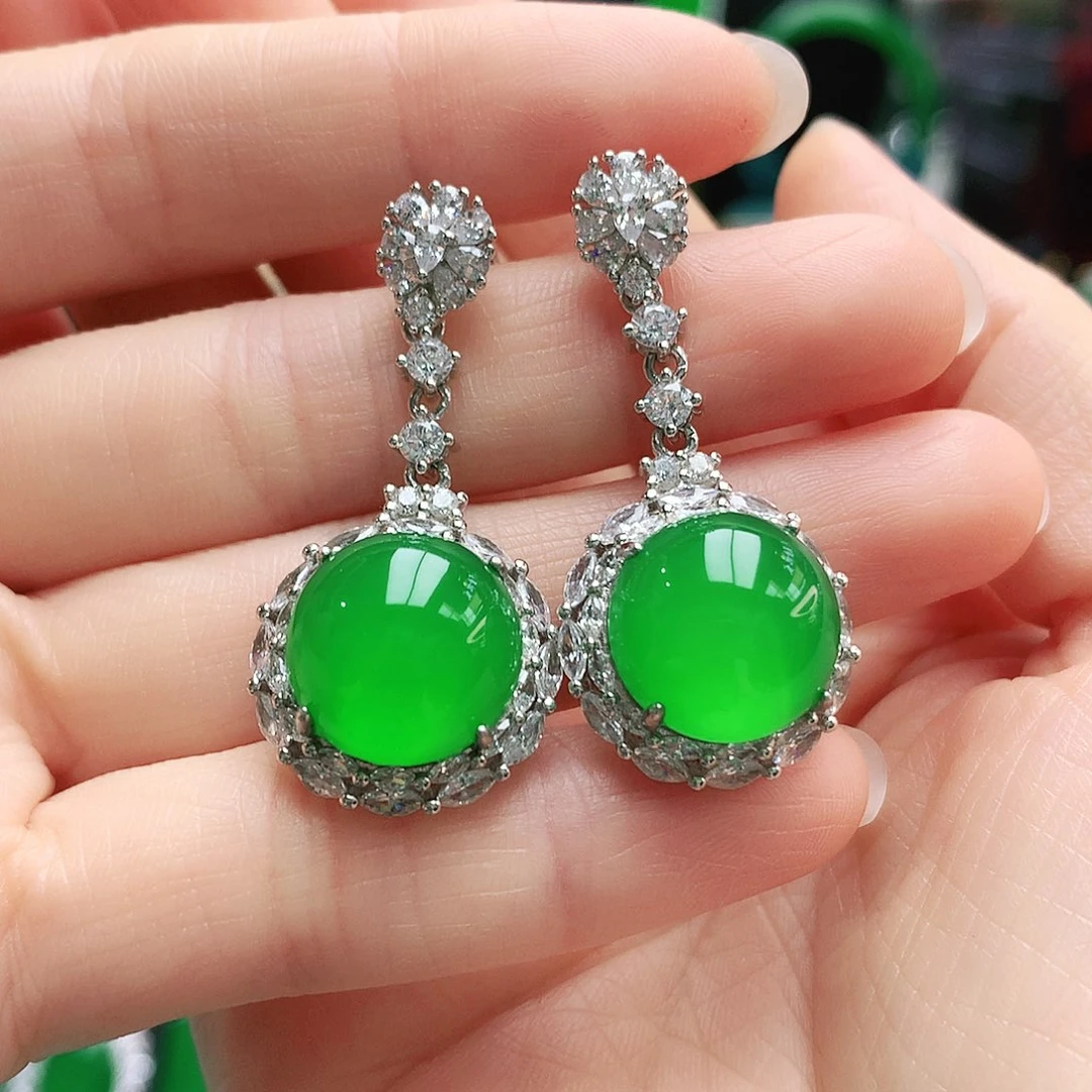 玛瑙/玉髓耳钉银S925镶嵌