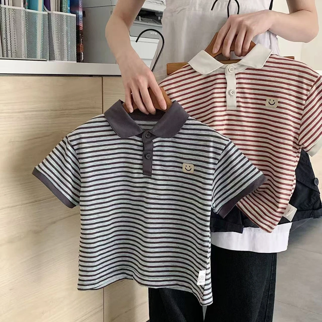 男童T恤短袖儿童夏装2025新款痞帅风条纹POLO衫男宝宝洋气上衣潮