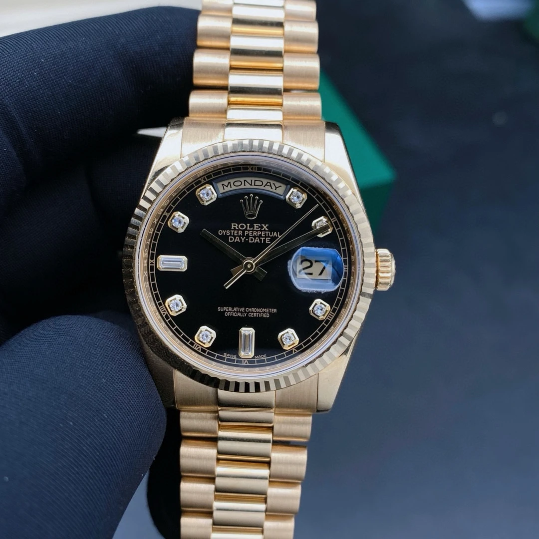 99新 Rolex/劳力士 星期日历型118238/黑盘/机械男表/表径36mm