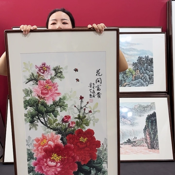 国画手绘带框作品