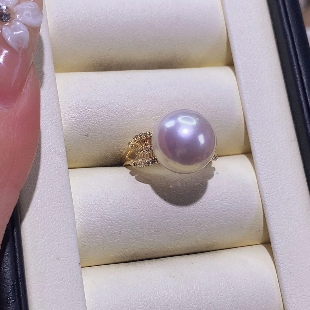 淡水珍珠戒指银S925镶嵌云**青