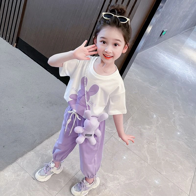 女童夏季套装2025新款洋气时髦中小童薄款休闲宝宝夏装短袖一整套