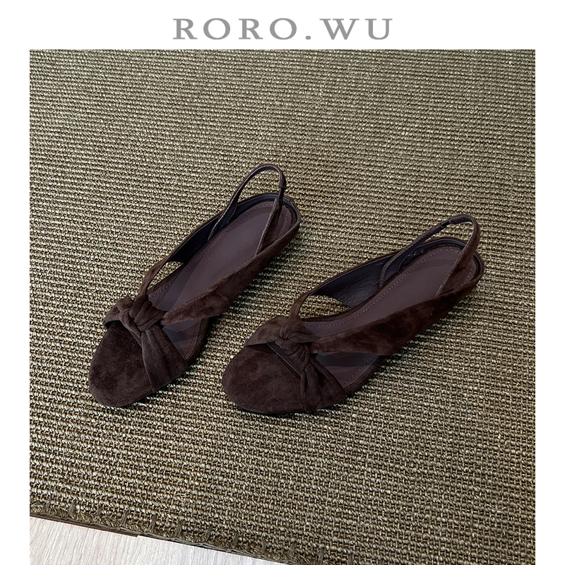 娆娆吴·羊皮夏季露趾后绊带粗跟简约复古百搭通勤凉鞋T546