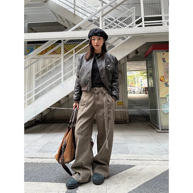 CCYE川川也美式复古腰带工装裤男女宽松街头小众休闲长直筒裤慵懒