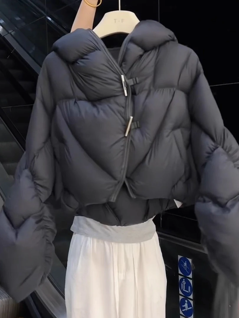 连帽短款设计感女2025新款秋冬独特超好看爆款小个子加厚棉服外套