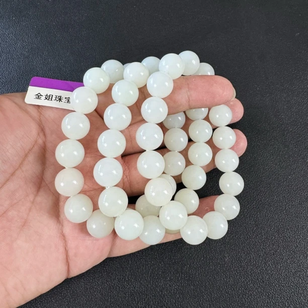 【芭莎羊脂白玉约12.5mm】和田玉俄芭莎老料约12.5mm（多样性发一）
