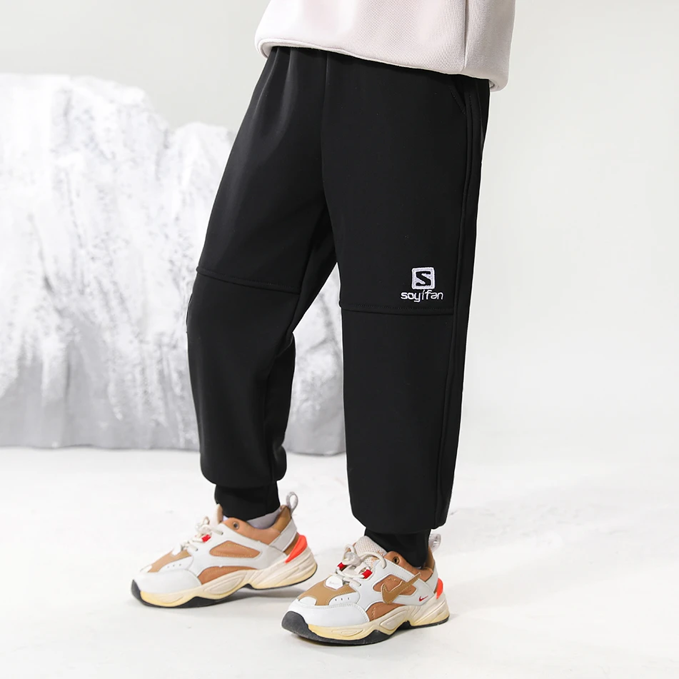 新款儿童冲锋裤 一体奥利绒 男女童黑色防泼水加绒保暖软壳裤 F3