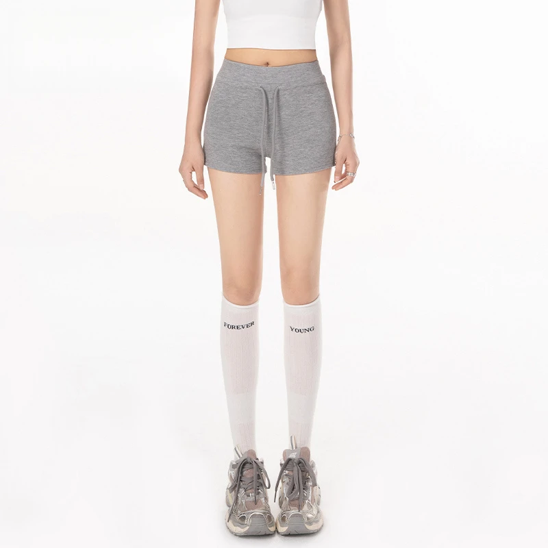 灰色运动短裤女夏季外穿高弹力高腰显瘦时尚百搭松紧腰休闲热裤子