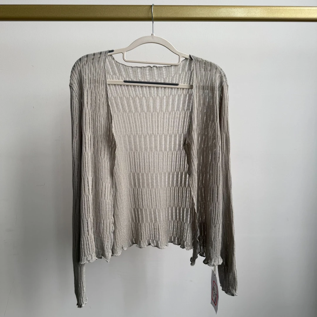 B1203 女士一粒扣镂空冰丝V领防晒针织开衫