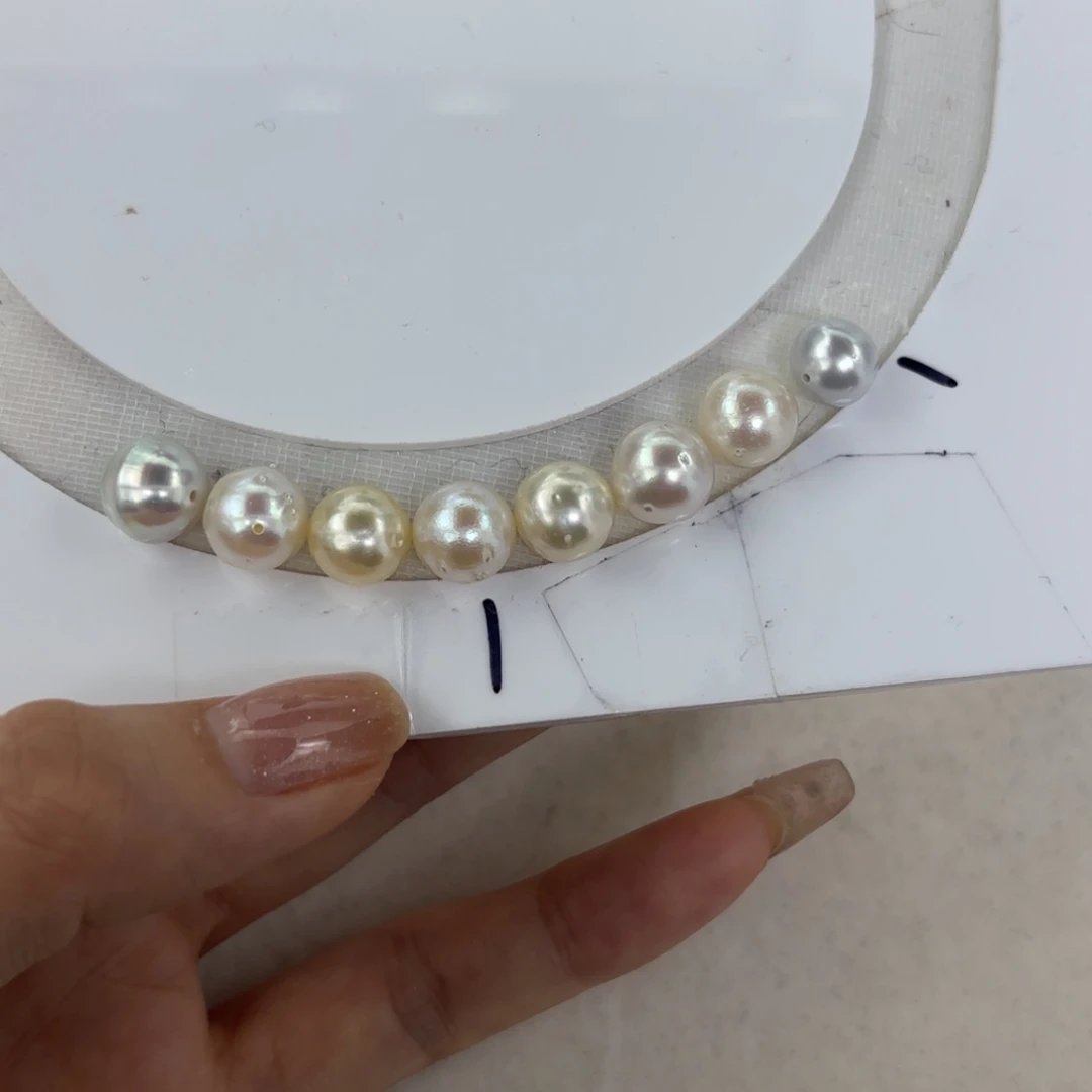 定制海水珍珠裸珠未镶嵌8-10mm白混金裸珠