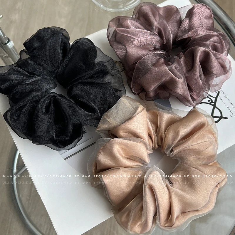 欧根纱大肠发圈扎低马尾慵懒风显发量网纱扎头发绑头发头花头绳女