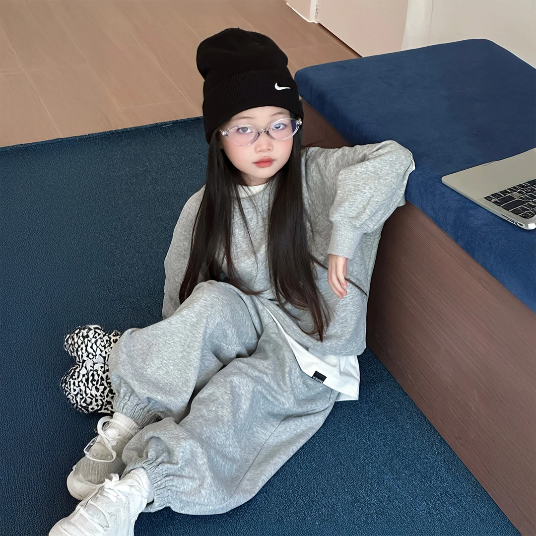 女童秋装2025新款女孩春秋休闲运动卫衣套装儿童洋气打底衫三件套