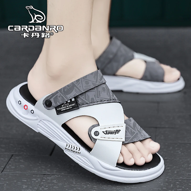 意大利卡丹路沙滩鞋男夏季外穿防滑拖鞋男士司机可开车两用皮凉鞋