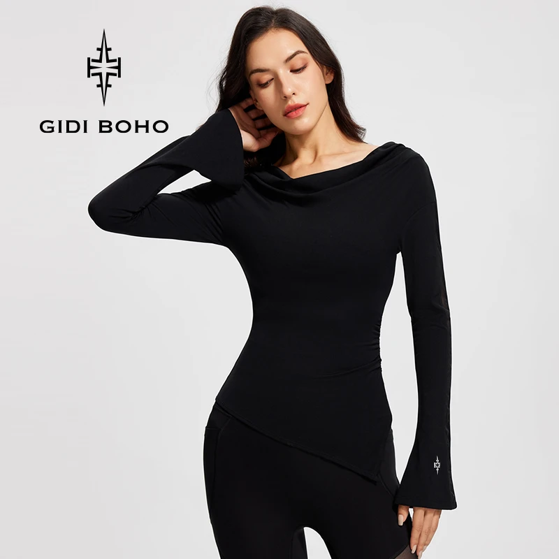 GIDI BOHO/极地薄荷春季新款长袖户外运动显瘦紧身速干瑜伽T恤女