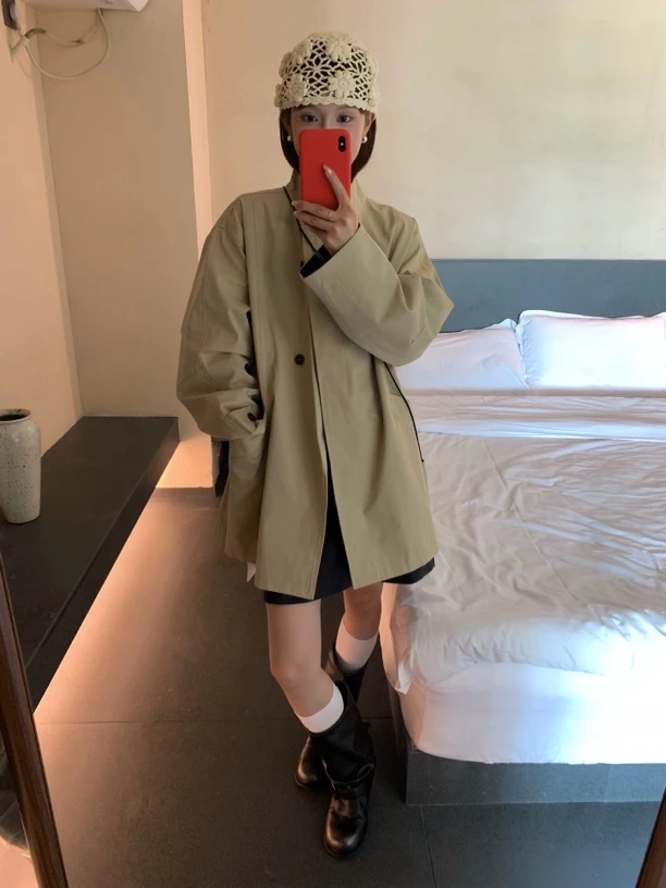 赵赵专属设计感拼接时尚百搭宽松风衣外套