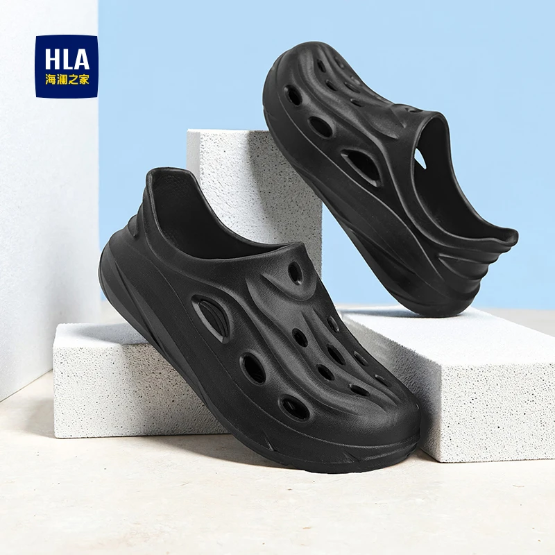 海澜之家鞋子男款2025夏季新款透气洞洞鞋一脚蹬包头鞋轻便沙滩鞋