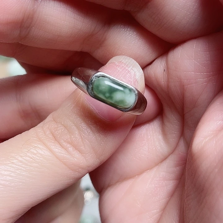 透闪石-蛇纹石玉戒指银S925镶嵌