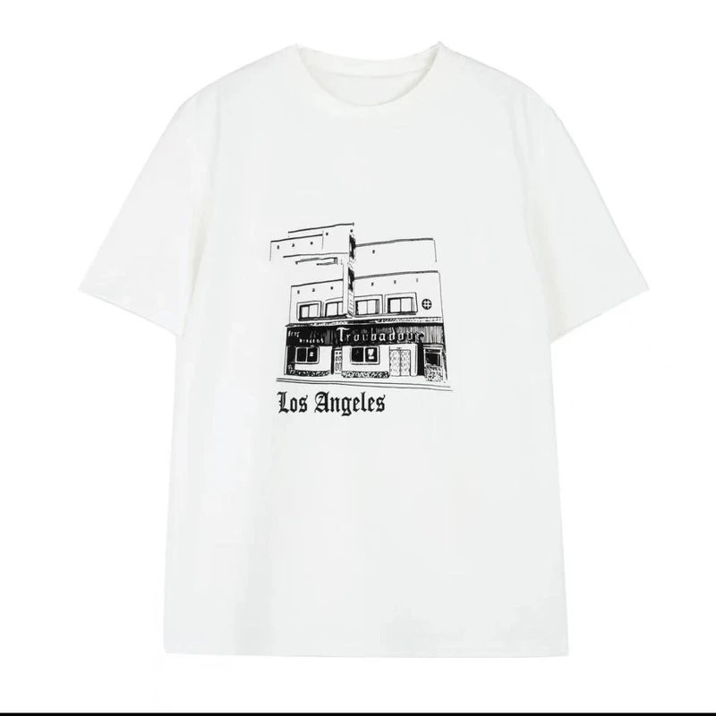 ICCLEK 圆领字母建筑短袖T恤 百搭 蓝色 时尚 -7025